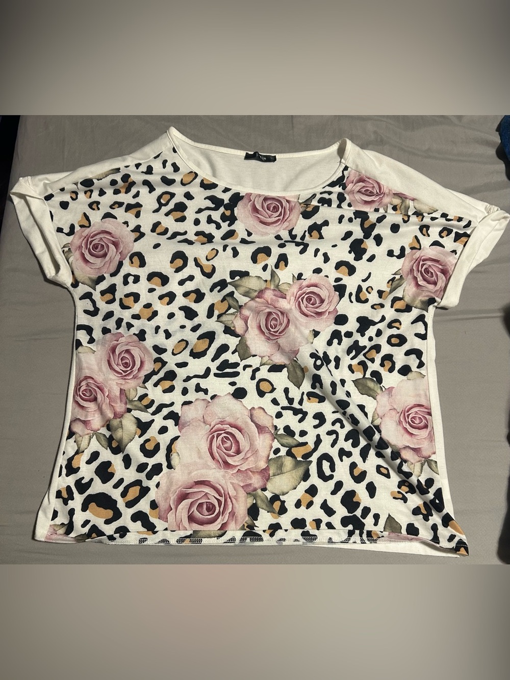 SHEIN Pink Rose & Leopard Print Crop Top- size l/xl